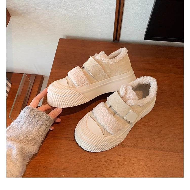 Women's Platform Fluffy Thick Fleece Warm Leisure Biscuit Casual Shoes