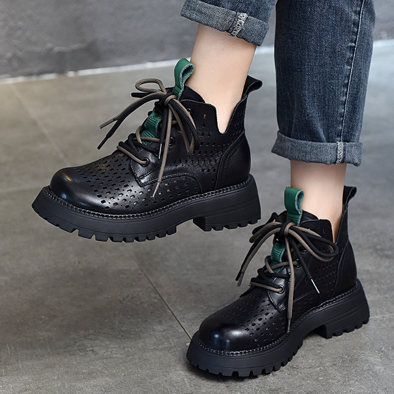 Price Top Layer Cowhide Platform Retro Hollow Out Tied Sandals