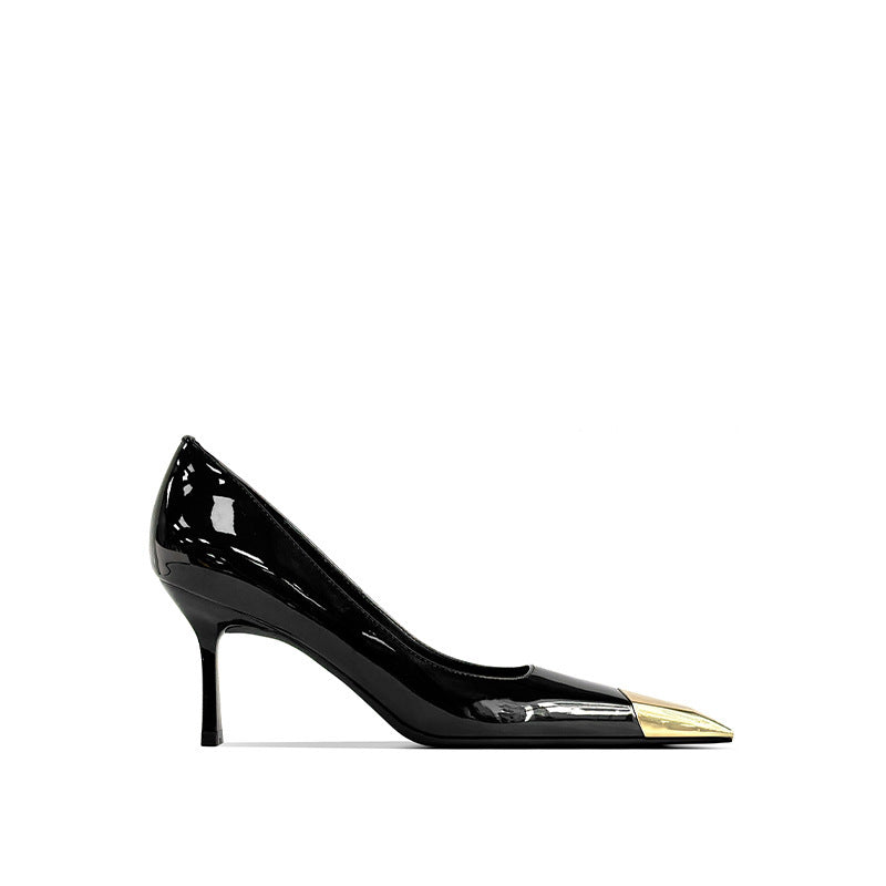 Women's Metal Square Toe Sexy Stiletto Pumps Black Women's Fashion Shoes
