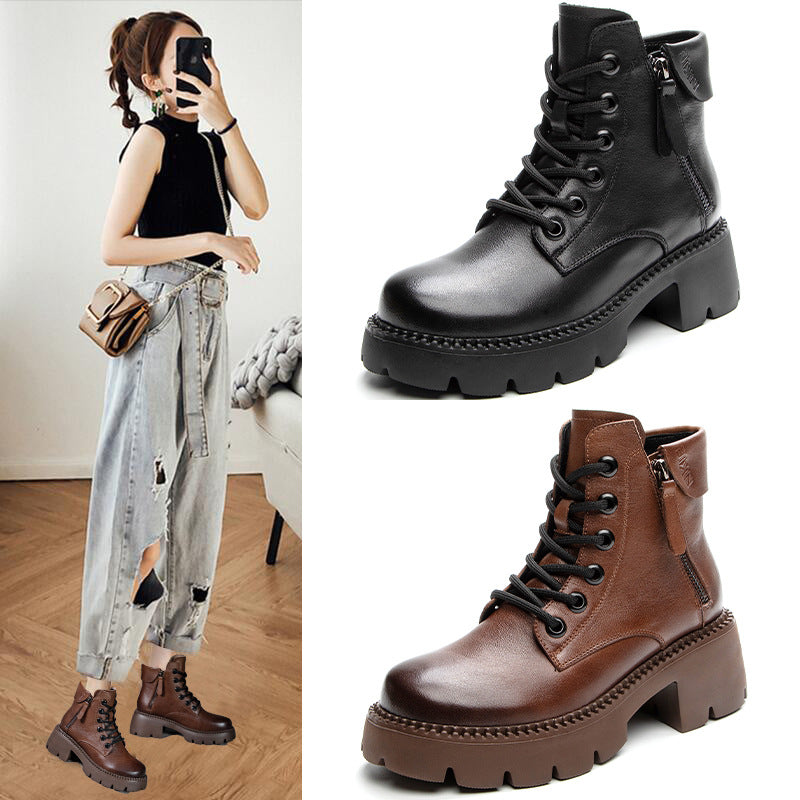 Women's Selected Height Increasing Small Martin Chunky Boots