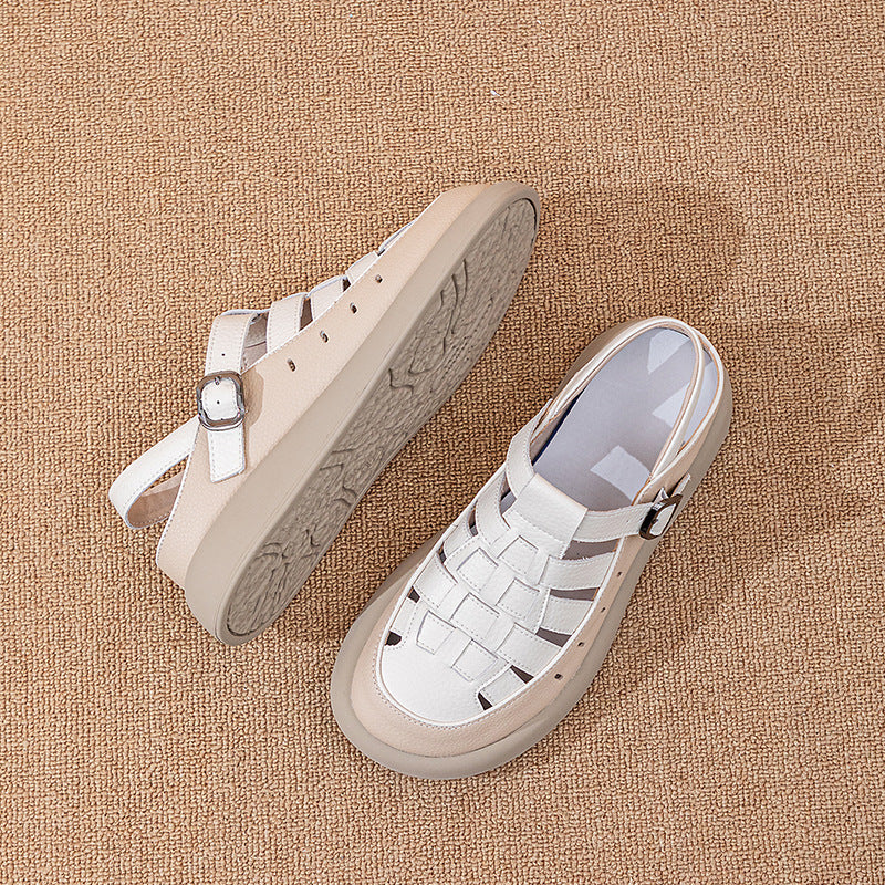 Women's Genuine Retro Closed Toe Flat Bottom Comfort Soft Sandals
