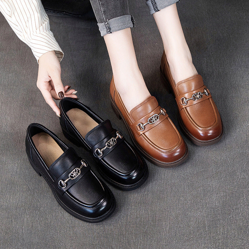 Women's Cowhide Spring Flat Soft Bottom Surface Loafers