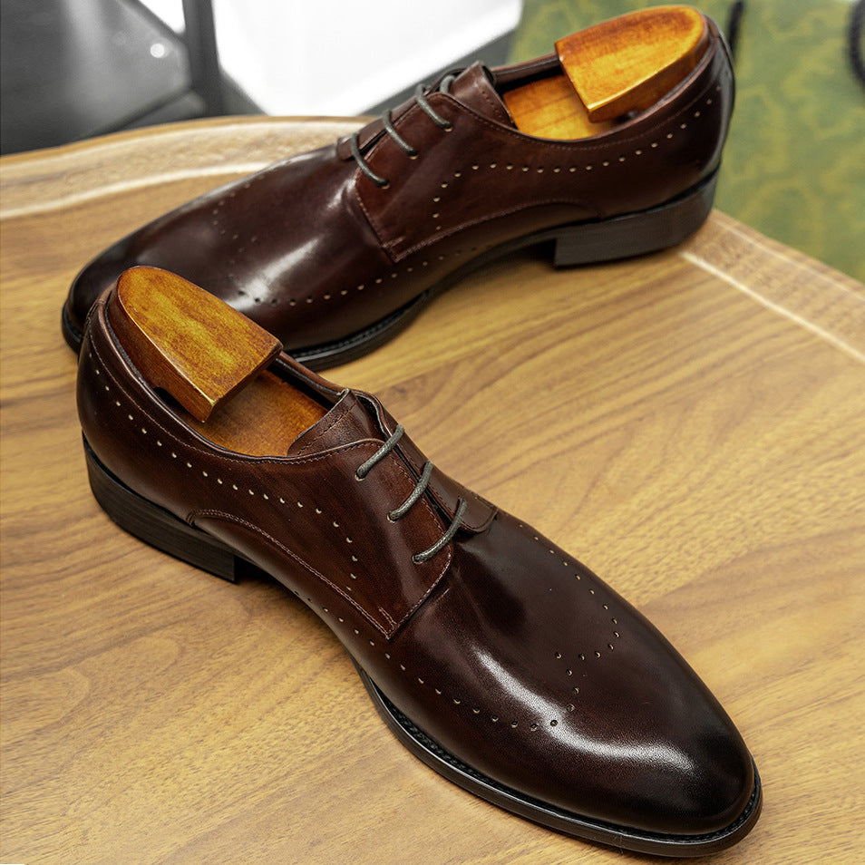 Men's Brogue Business Handmade Derby Large Size Leather Shoes