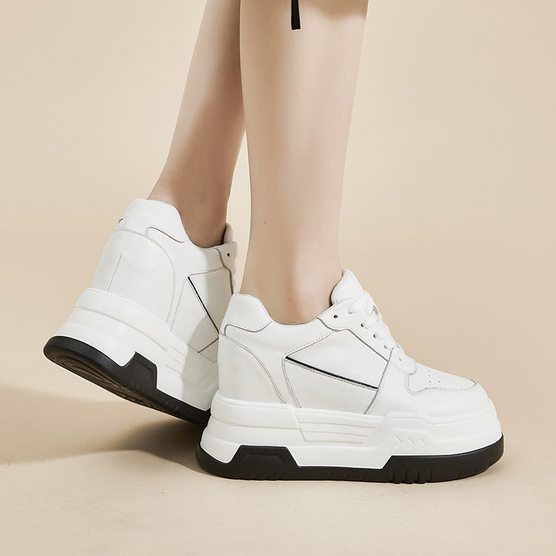 Women's Spring Platform Height Increasing Insole Genuine Pumps Casual Shoes