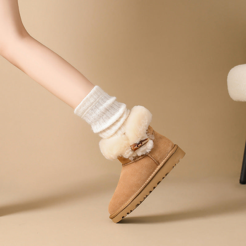 Women's Button Platform Fur Integrated Thickening Thermal Cotton Snow Boots