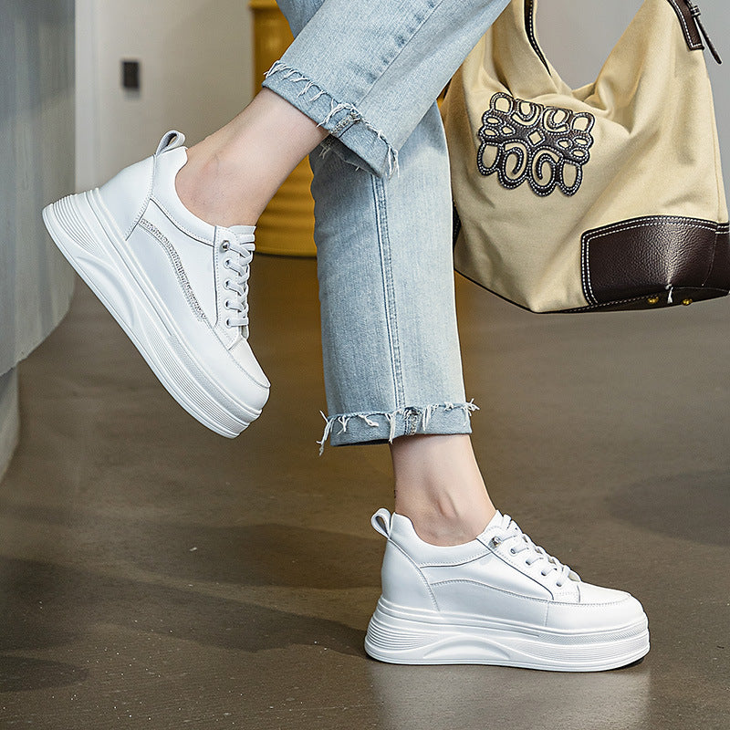 Women's Autumn Foam Sole White Thick Height Casual Shoes