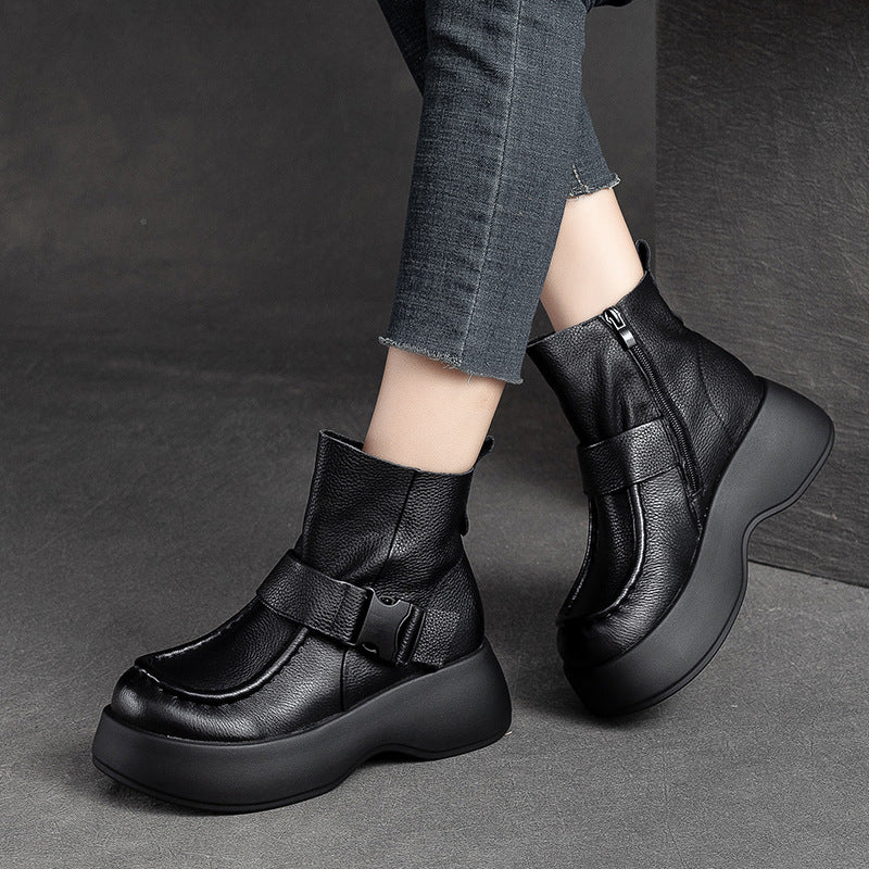 Women's Ankle Thick Bottom Top Layer Cowhide Boots