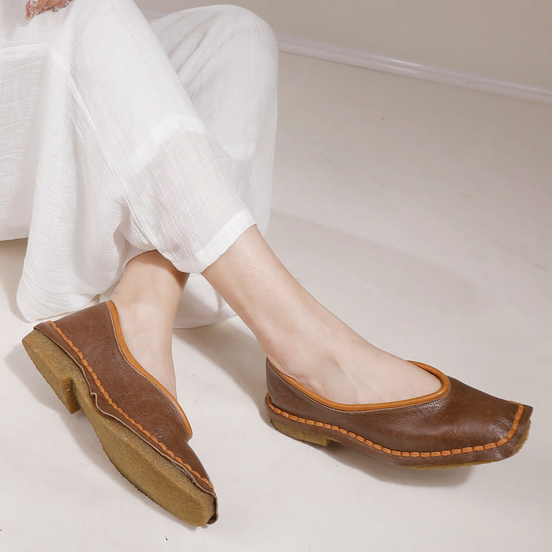 Women's Square Toe Soft Sole Hand Stitching Vintage Casual Shoes
