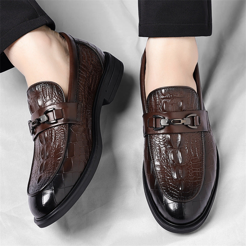 Men's Autumn Platform Slip-on Lofter Male Crocodile Pattern Men's Business Leather Shoes