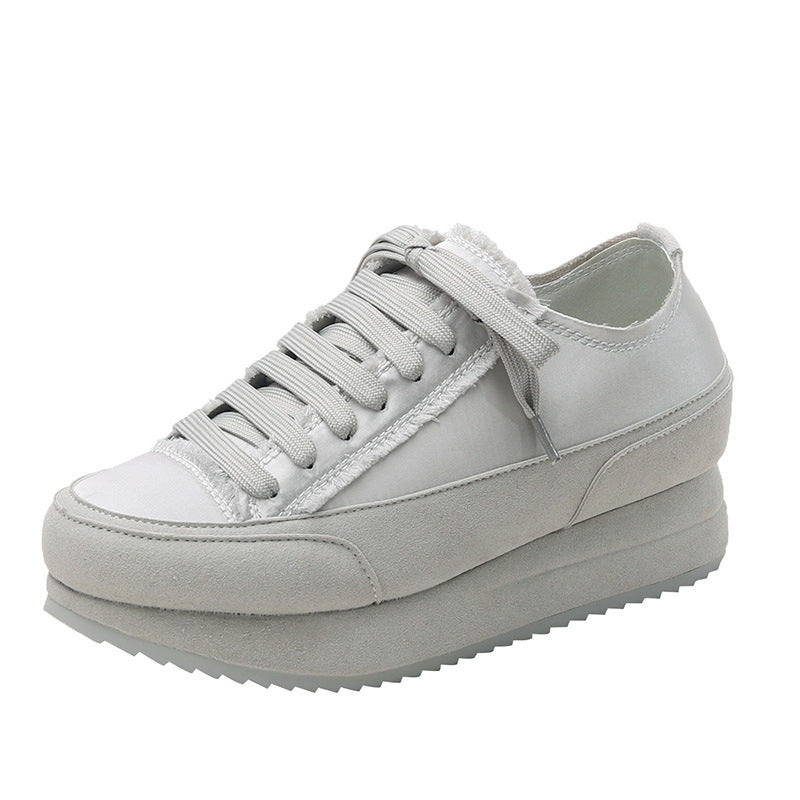 Women's Platform White Invisible Elevated Muffin Silk Satin Niche Heels