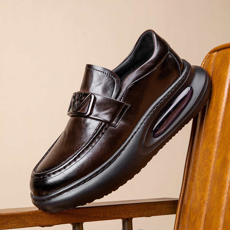 Men's Spring Air Cushion Genuine Business British Thick Bottom Breathable Heightened Men's Casual Leather Shoes