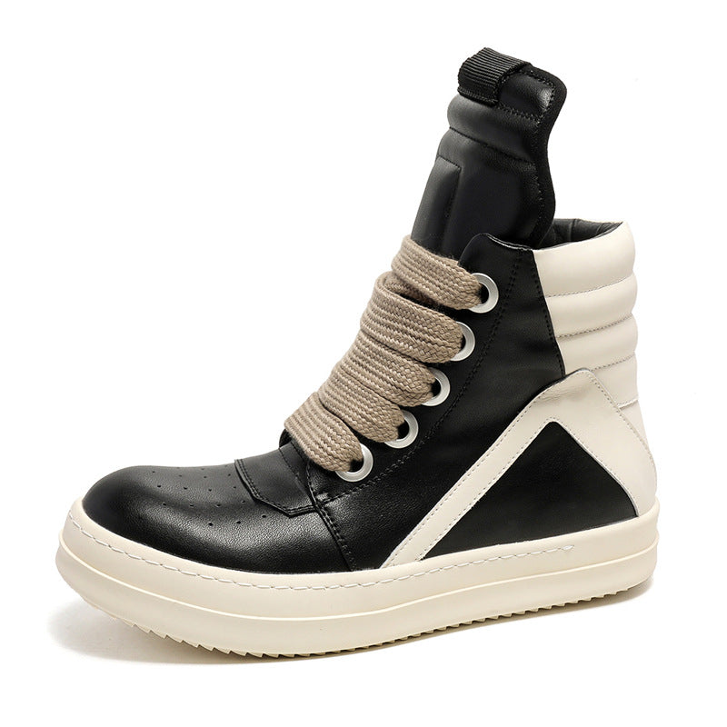 Men's Booties Inverted Triangle Black White Personalized Thick Bottom Hight Increasing Men's Casual Shoes