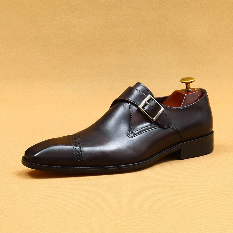 Men's Custom Monk British Vintage Buckle Formal Wear Authentic Square Men's Business Leather Shoes