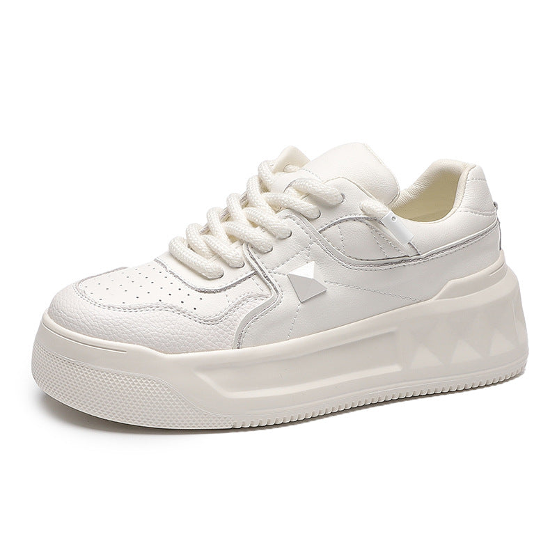 Women's White Autumn Genuine Rose Red Rivet Casual Shoes