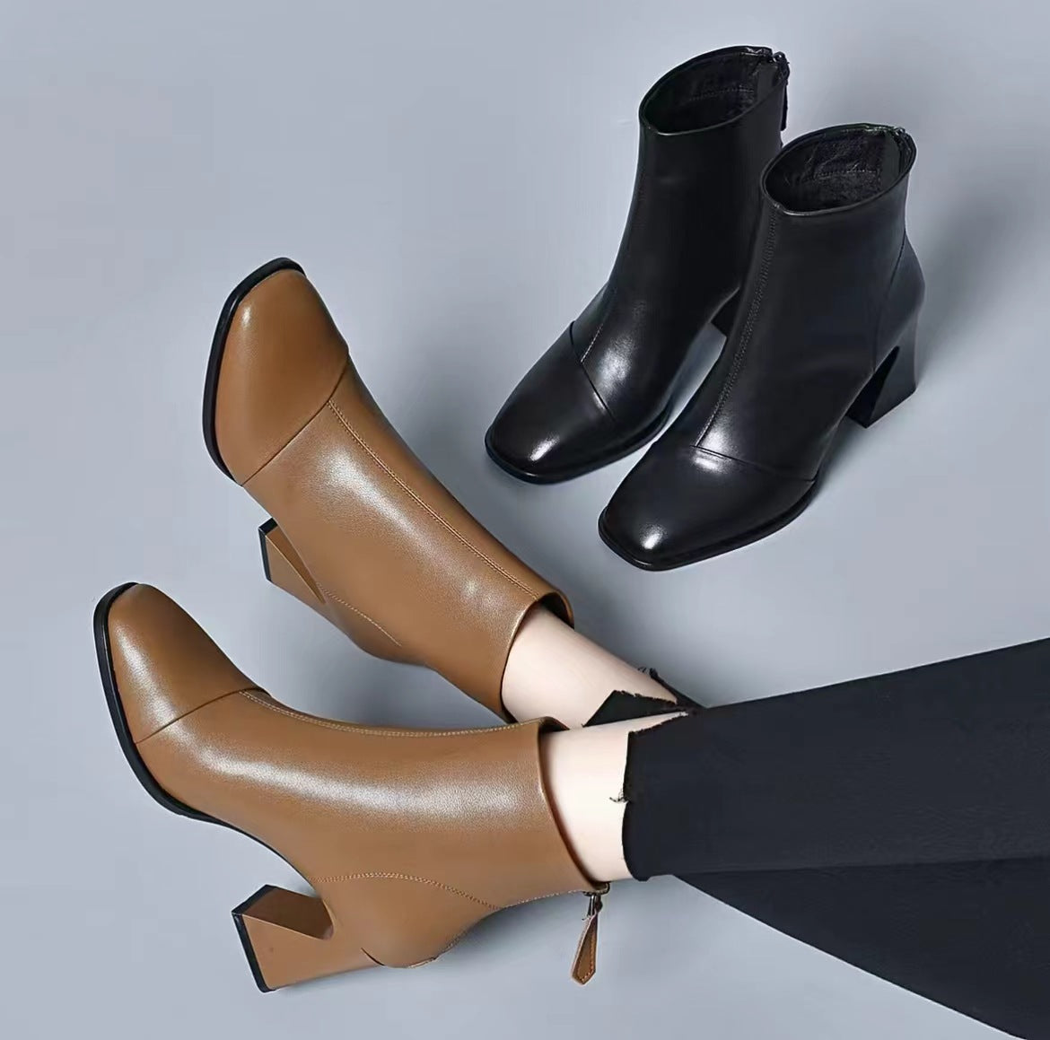 Women's Toe High Booties Real With Fleece Lining Fashion Boots