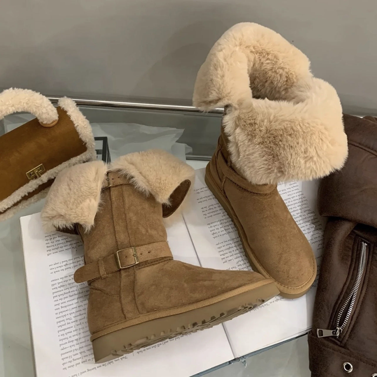 Women's Fleece-lined Thick Long Winter Wear Bottom Suede Snow Boots