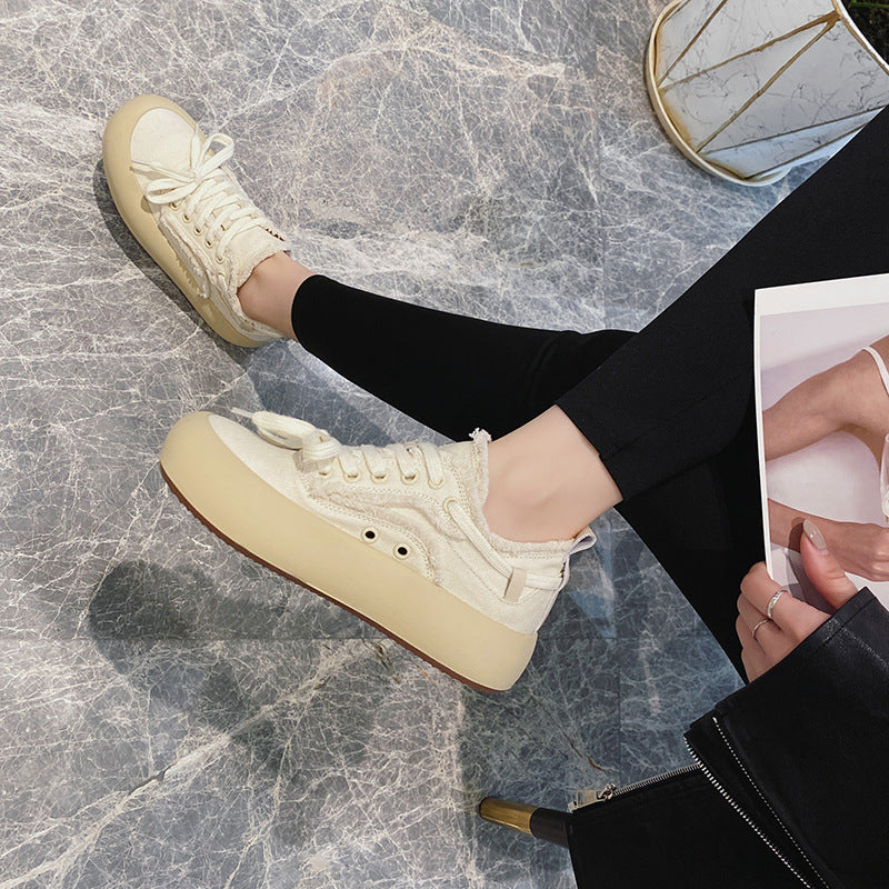 Women's Spring White Thick Bottom Vintage Bread Sneakers