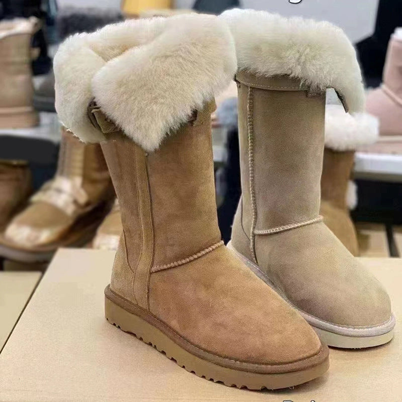 Women's Goddess Ring Two-way Real Fur Cowhide Wool Snow Boots