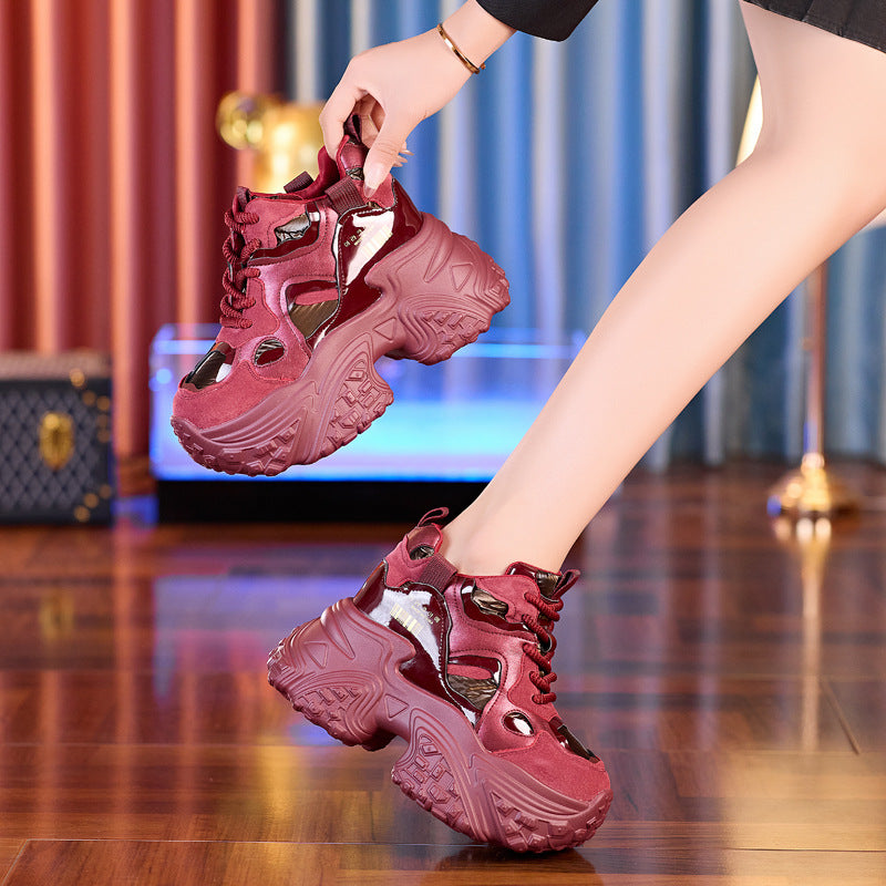Women's Red Platform Height Increasing Insole Dad Casual Shoes