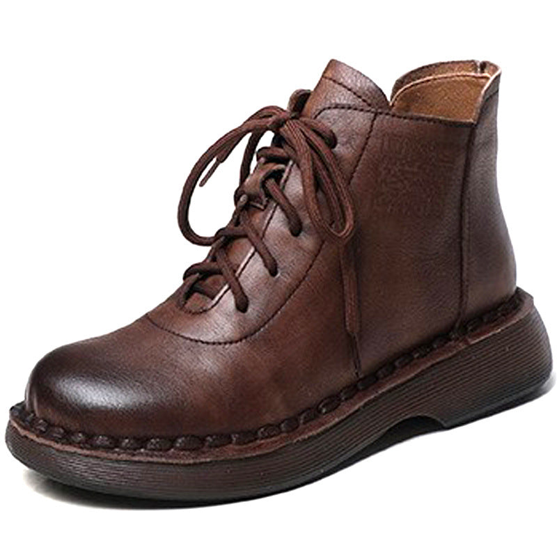 Women's Vintage Martin Handmade Round Toe Wedge Boots