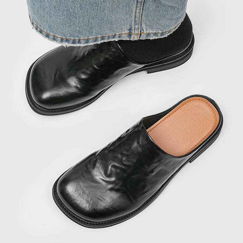 Men's Square Toe Half Slip-on Retro High-grade Sandals