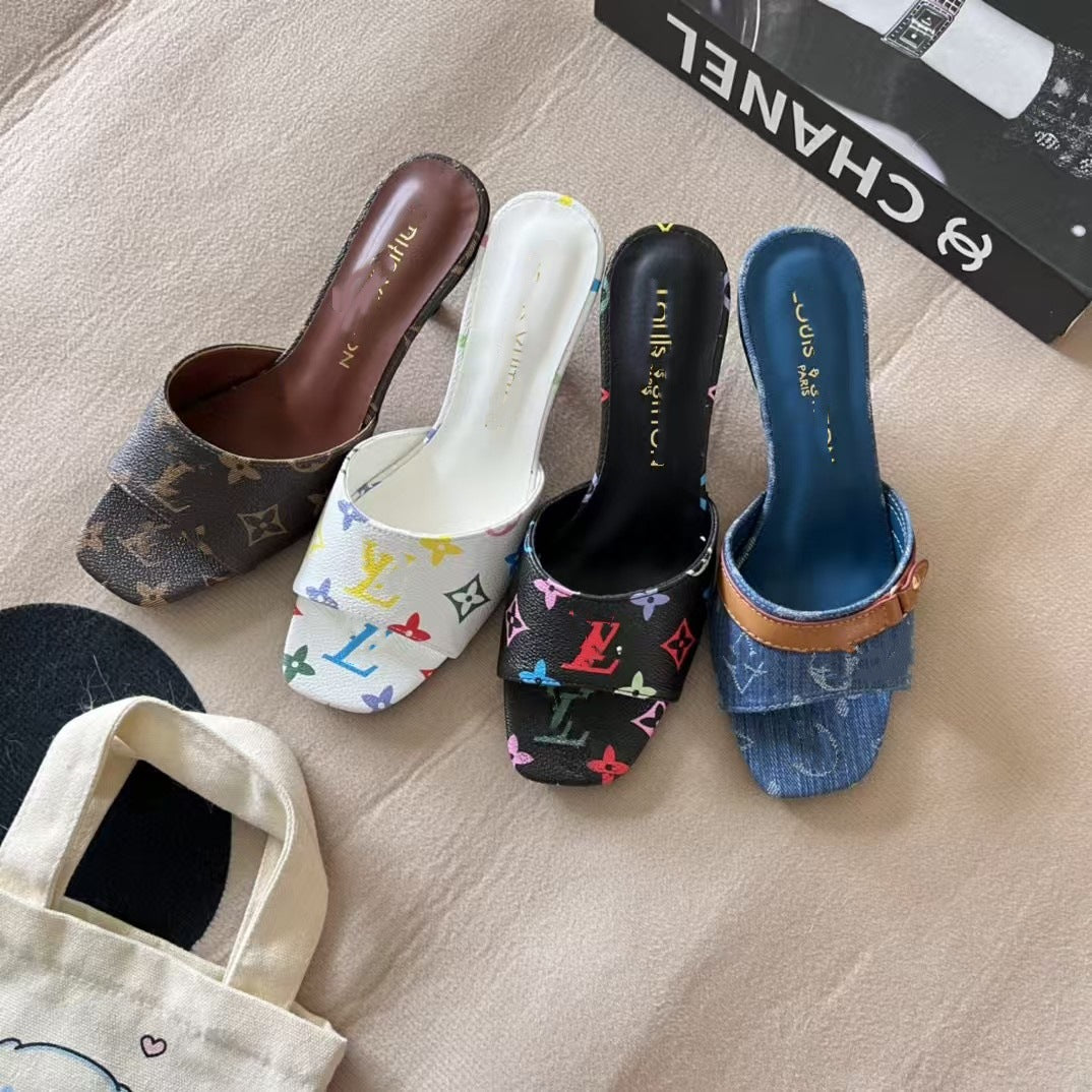 High Super Popular Denim Embroidered Printed Heels