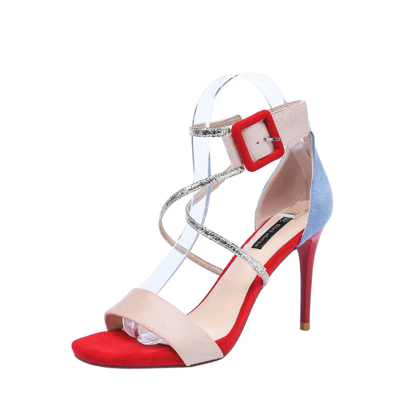 Women's Color Matching Fashion Summer Stiletto Niche Bandage Heels