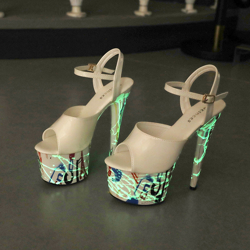 Fluorescent Luminous Patent High Stiletto Platform Heels