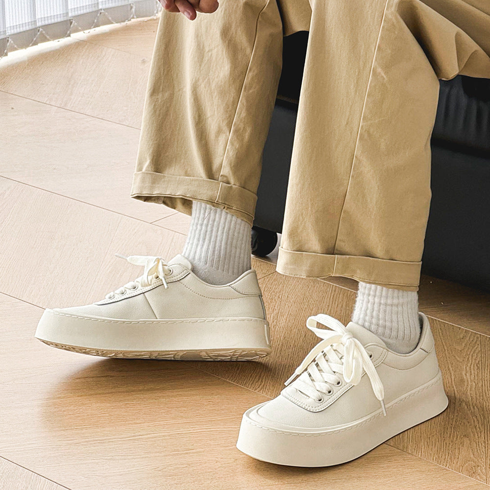Men's White Summer Breathable Increased Thick Bottom Sneakers