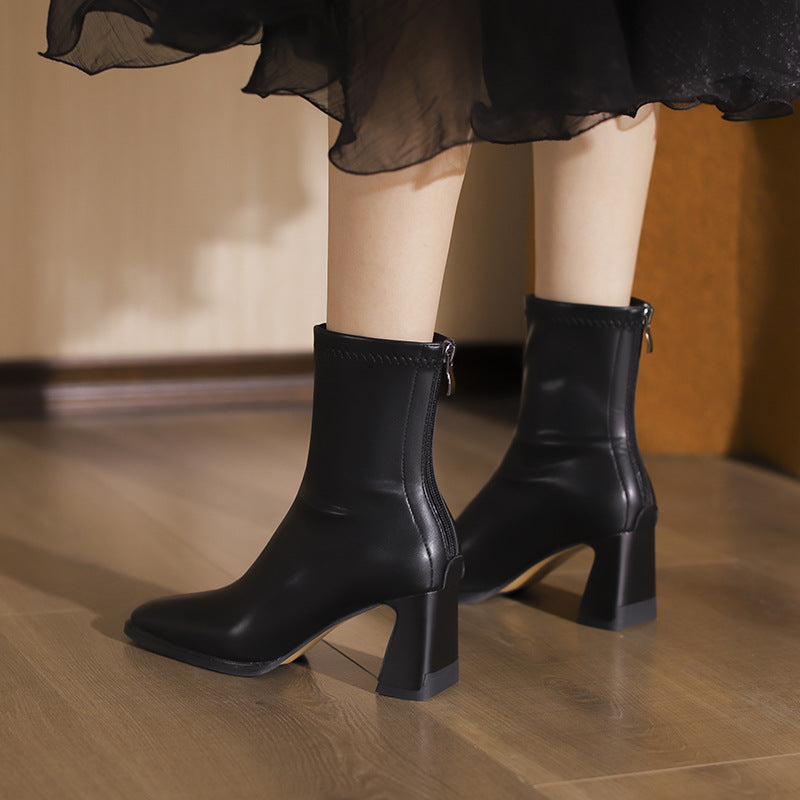 Women's High Fashion Square Head Thick Thin Boots