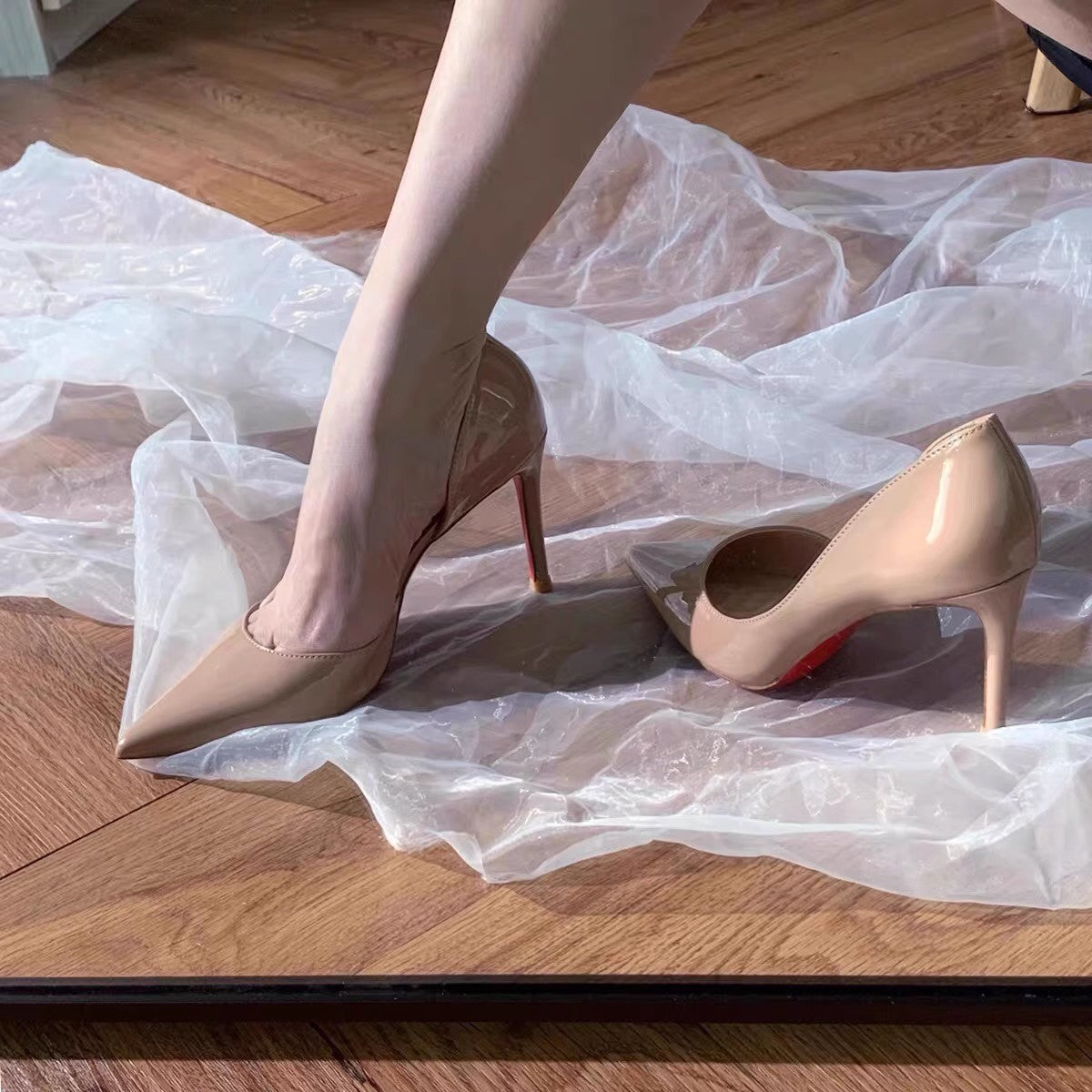 Women's Sheepskin Pumps Pointed Toe Sexy Nude Stiletto Women's Fashion Shoes