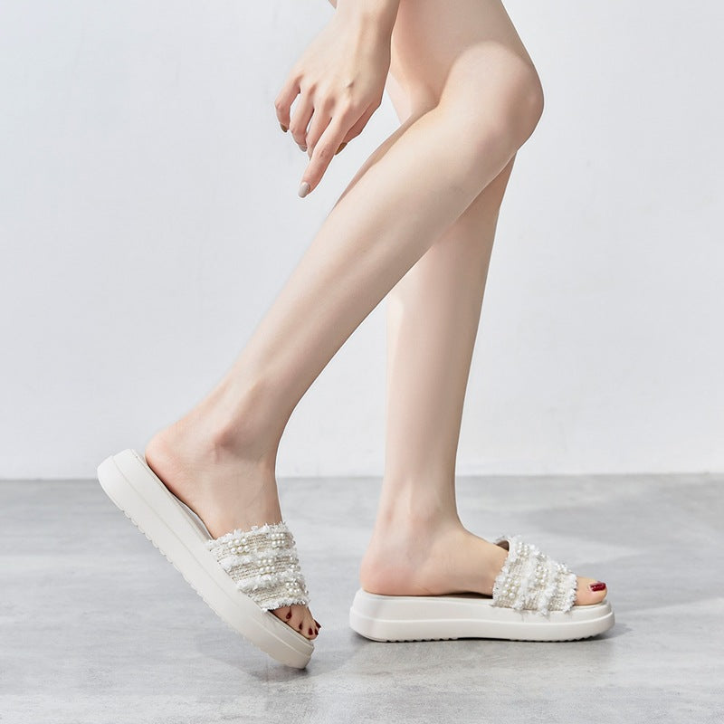 Women's Flat Summer Fairy Style Pearl Platform Sandals