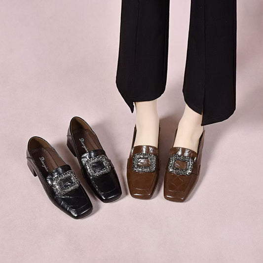 Women's Spring British Style Buckle Rhinestone One Loafers