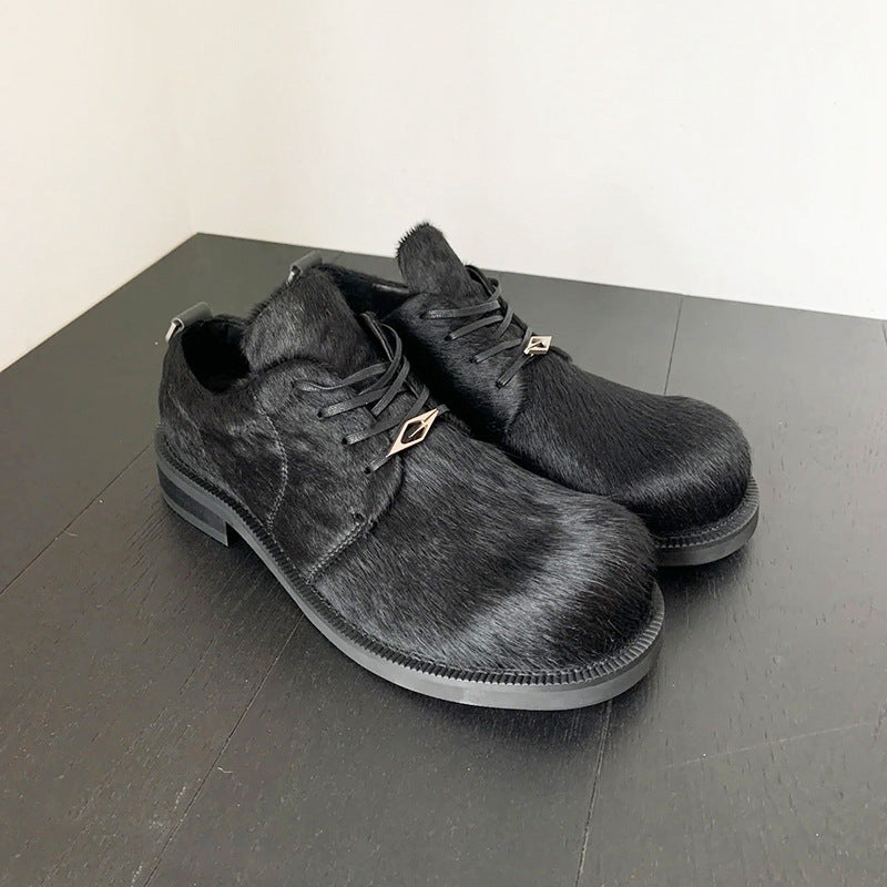Women's & Men's Paris Top Genuine Horse Fur Derby Commuter Platform Leather Shoes