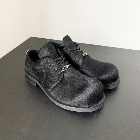 Women's & Men's Paris Top Genuine Horse Fur Derby Commuter Platform Leather Shoes