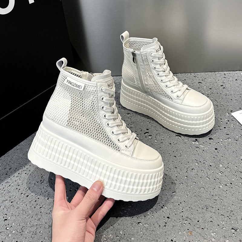 Women's Platform White Summer Hollow Mesh Surface Sneakers
