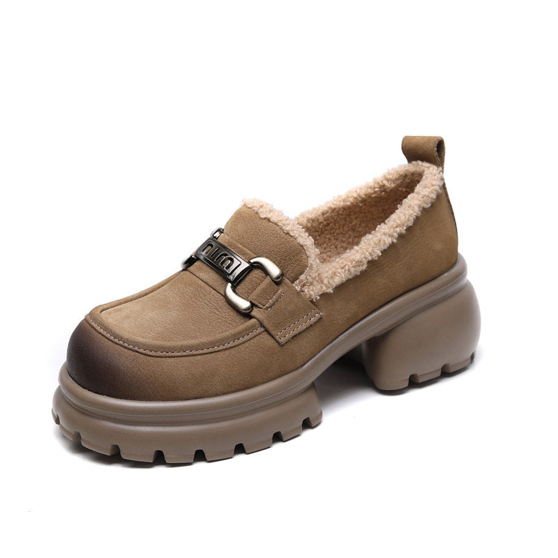 Women's Clearance Yuan First Layer Cowhide Real With Fleece Lining Women's Shoes