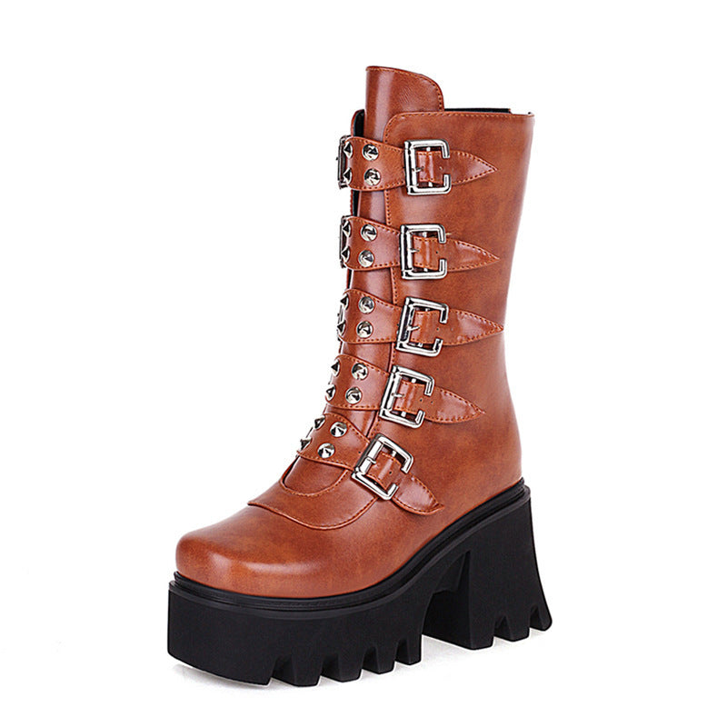 Women's Black Thigh Highs Artificial Platform High Boots
