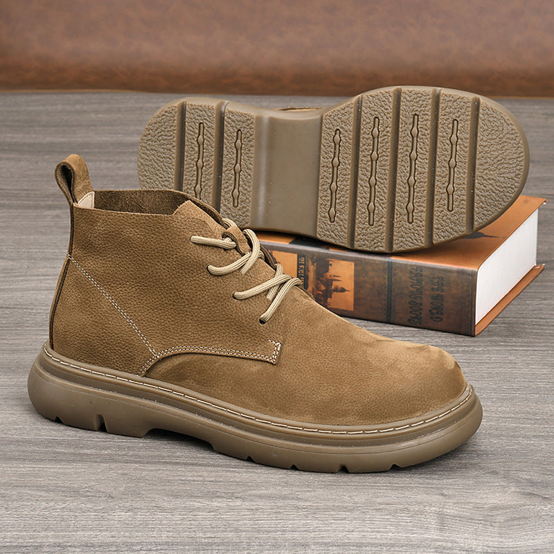 Men's First Layer Cowhide Martin British Style Short Waterproof Leather Shoes