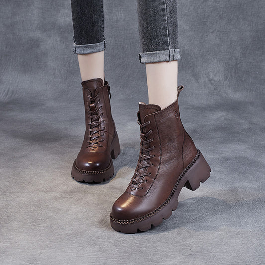 Women's First Layer Cowhide Retro Heightened Trendy Boots