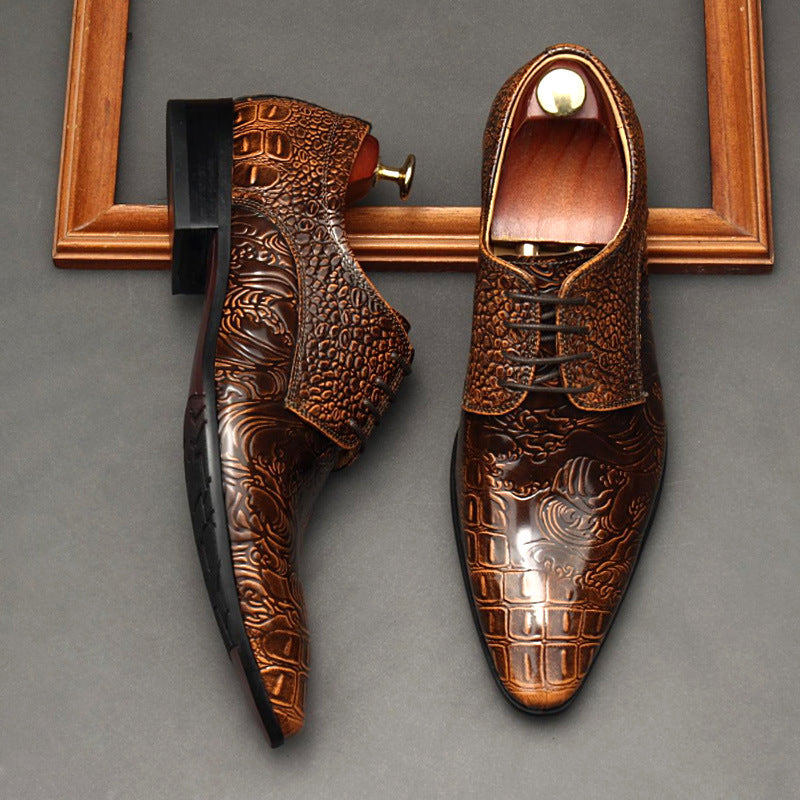 Men's Fashion Alligator Pattern British Full Cowhide Business Formal Wear Sneakers