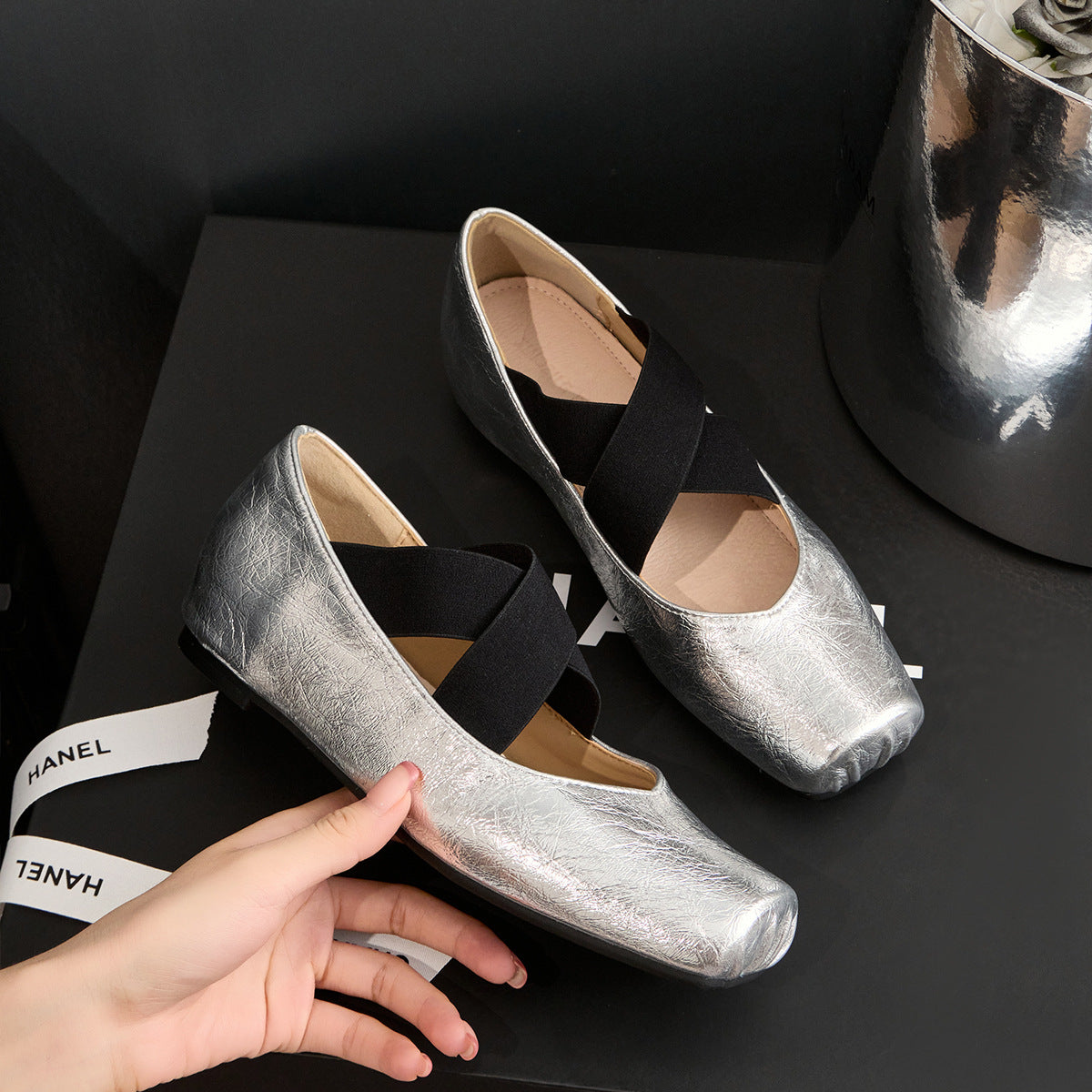 Ballet Style Pumps Sier Genuine Mary Women's Shoes