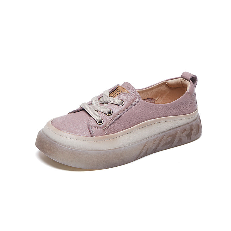 Women's Layer Cowhide Shallow Mouth Pumps Red Sneakers