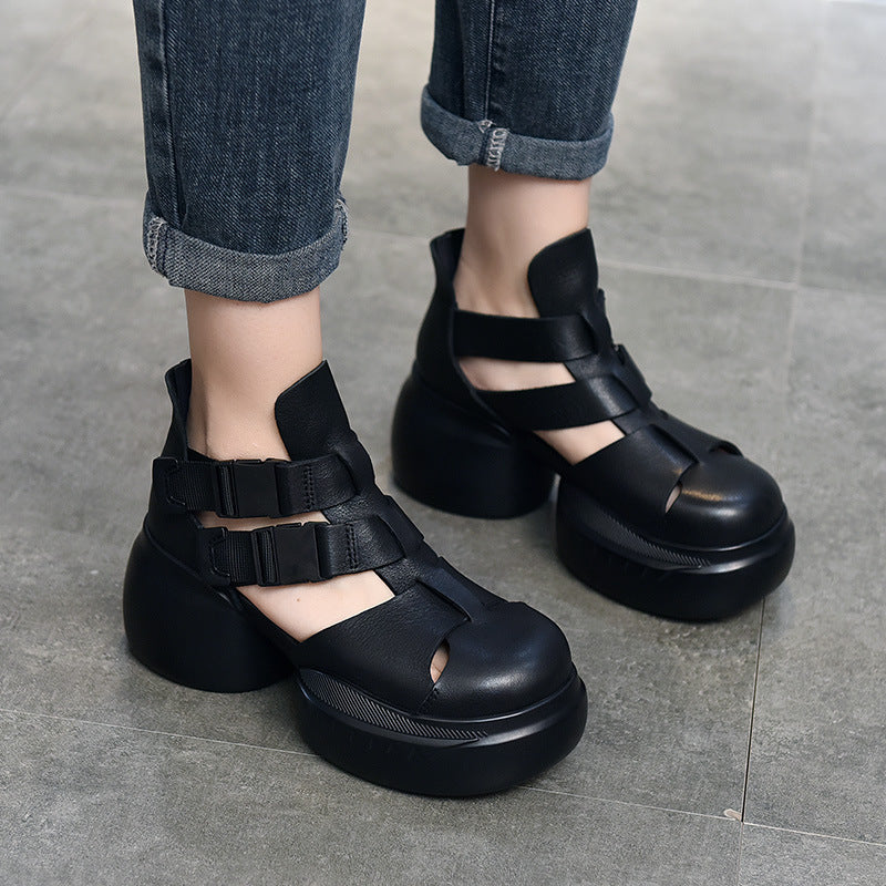 Layer Cowhide Vintage Roman Summer Platform Sandals