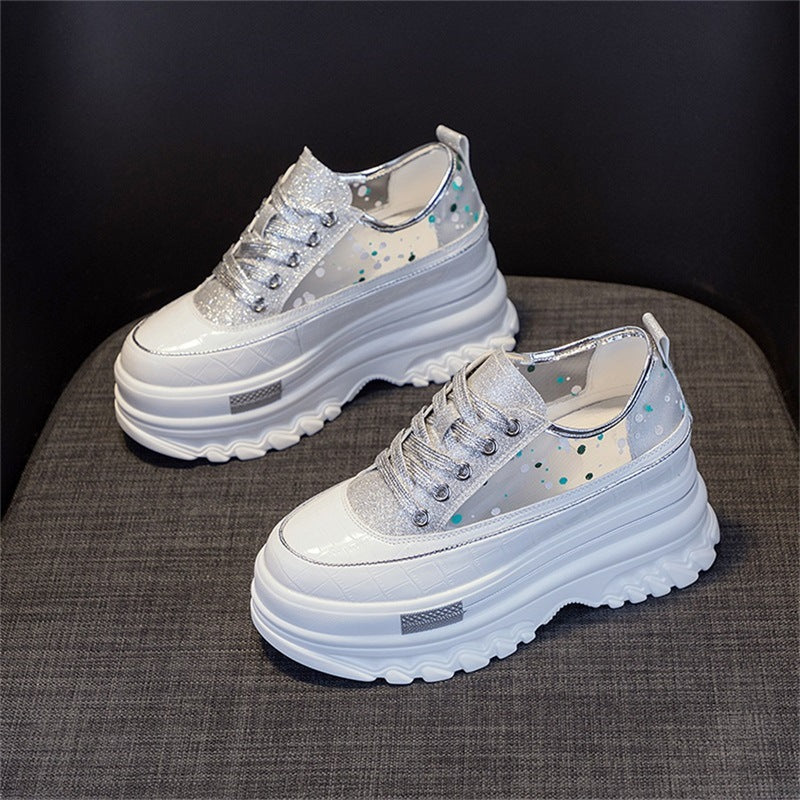 Women's White Platform Muffin Height Increasing Insole Slimming Casual Shoes