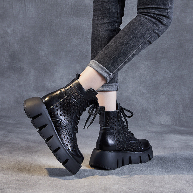 Women's Retro Hole Zipper Platform Ethnic Style Sandals