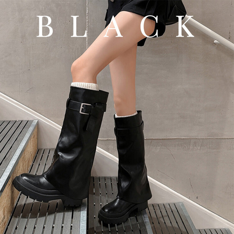 Women's Thin Leg Chunky Round Toe Below Boots