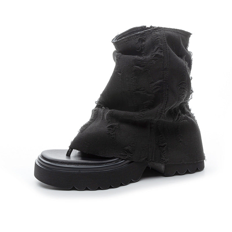 Women's Martin For Summer Denim Bunching Socks Sandals