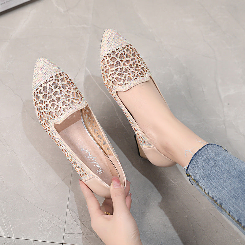 Women's Mesh Rhinestone Closed Toe Mid Mom Heels