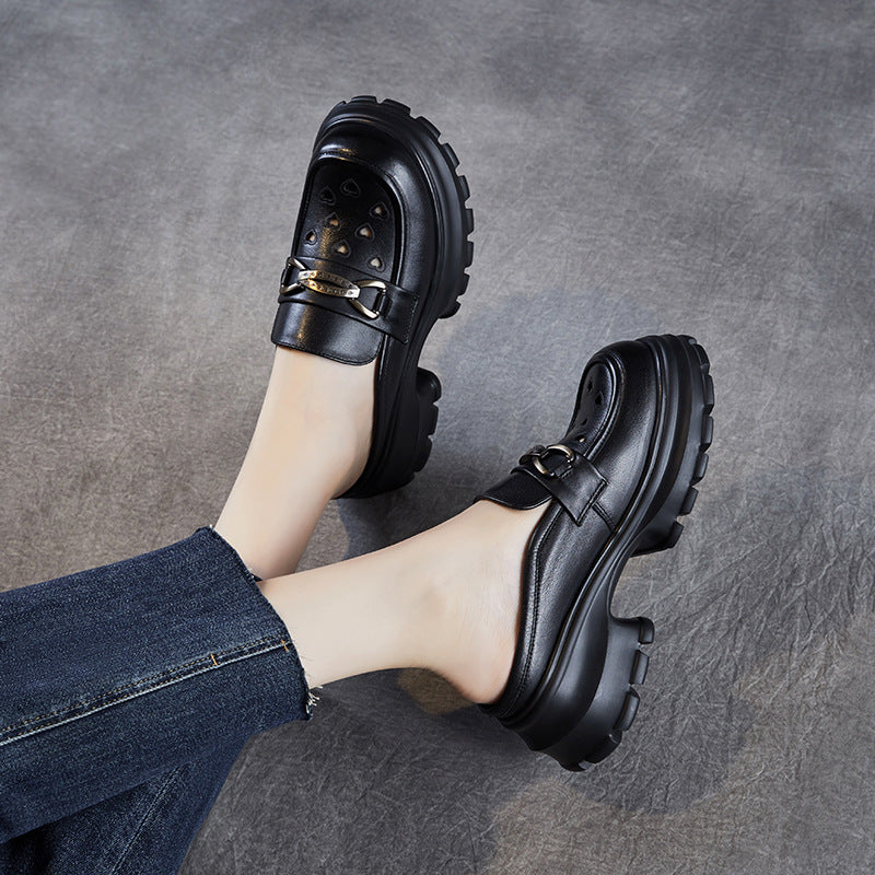 Women's Summer Outer Wear First Layer Cowhide Raise The Bottom Slippers